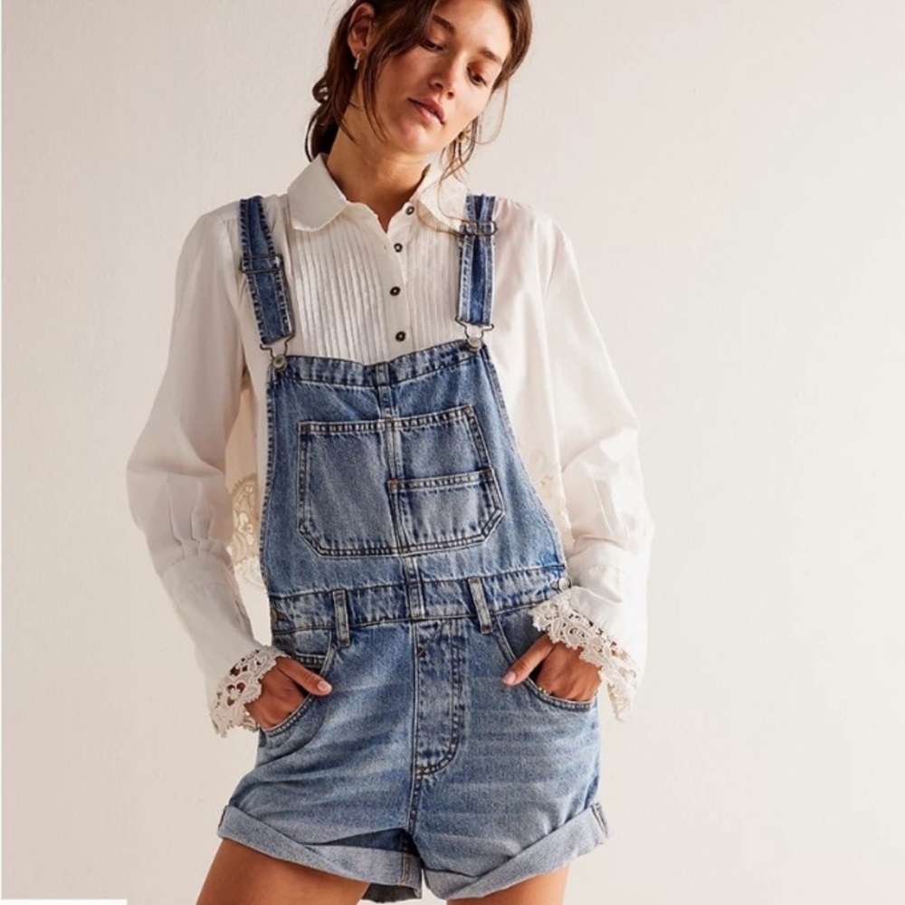 We the Free People Ziggy Denim Shortalls Short Overalls Size Medium M